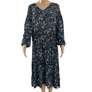 Free People Wallflower Blue Floral Sheer Midi Dress Size Small